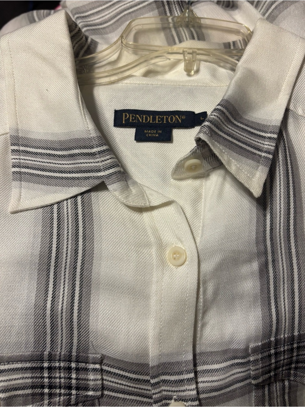 Pendleton Cream and Gray Plaid Button-Up Shirt - Picture 2 of 8